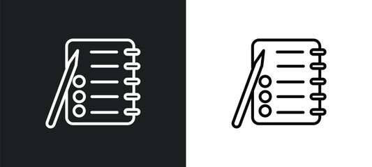 Wall Mural - checklist with a pencil outline icon in white and black colors. checklist with a pencil flat vector 