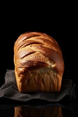Wall Mural - loaf of bread on table on black background