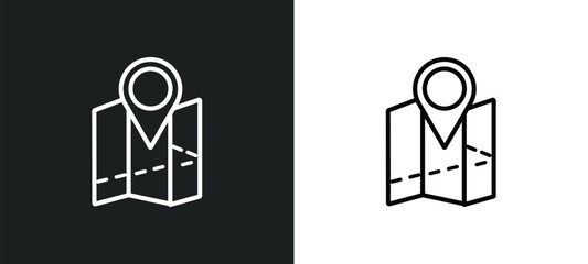 Wall Mural - location mark on printed map outline icon in white and black colors. location mark on printed map fl