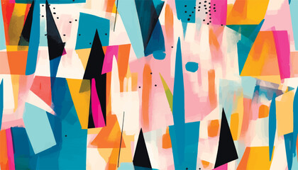 Hand drawn trendy geometric abstract print. Colorful creative collage pattern. Multicolored cartoon style illustration
