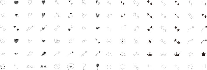 Wall Mural - かわいい手書きの星・キラキラ・ハートのセット　ベクター　アイコン　set of cute hand drawn stars and hearts
