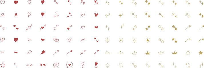 Wall Mural - かわいい手書きの星・キラキラ・ハートのセット　ベクター　アイコン　set of cute hand drawn stars and hearts