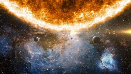 Wall Mural - abstract outer space view sun solar system with milky way galaxy space in distant planet universe ba