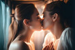 © Mihai Zaharia - Beautiful young lesbian couple kissing passionately. Generative AI