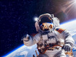Astronaut schwebt im Weltraum, Erde im Hintergrund, Generative AI