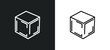 © Digital Bazaar - side to side of a cube outline icon in white and black colors. side to of a cube flat vector icon from geometry collection for web, mobile apps and ui.