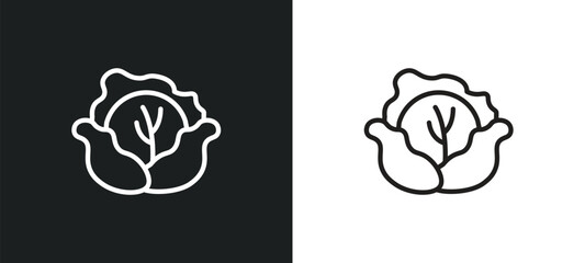 Wall Mural - cabbage outline icon in white and black colors. cabbage flat vector icon from fruits collection for 