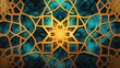 3d illustration of blue background with golden ornament pattern and an intricate Islamic background texture