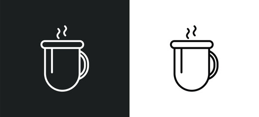 Wall Mural - hot coffee cup outline icon in white and black colors. hot coffee cup flat vector icon from food collection for web, mobile apps and ui.