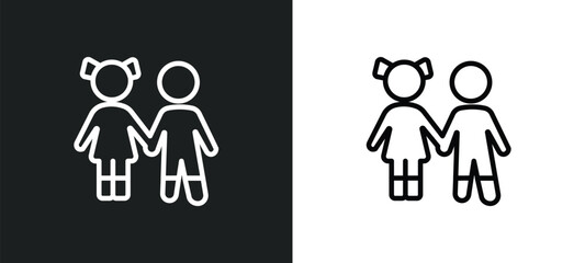 sibling outline icon in white and black colors. sibling flat vector icon from family relations colle