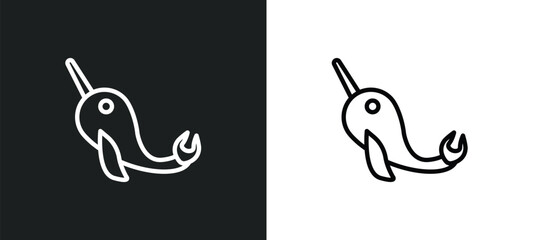 Wall Mural - narwhal outline icon in white and black colors. narwhal flat vector icon from fairy tale collection 