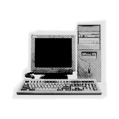 Dot halftone personal computer icon. Vector collage PC element made of round pixels. vector illustration.