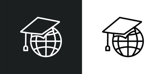 Wall Mural - international graduate outline icon in white and black colors. international graduate flat vector ic