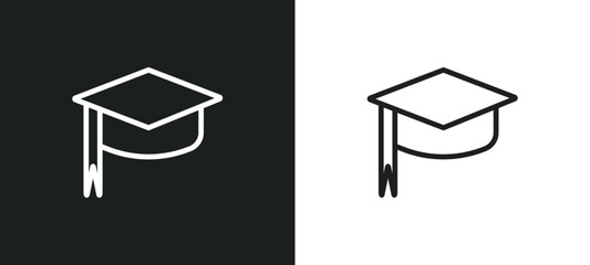 Wall Mural - graduating outline icon in white and black colors. graduating flat vector icon from education collec