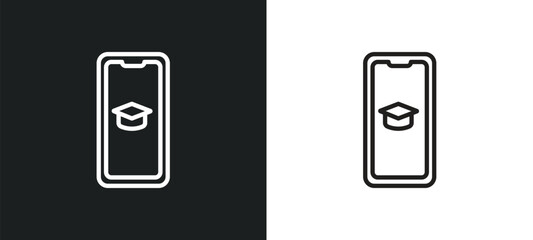Wall Mural - smartphone app outline icon in white and black colors. smartphone app flat vector icon from education collection for web, mobile apps and ui.