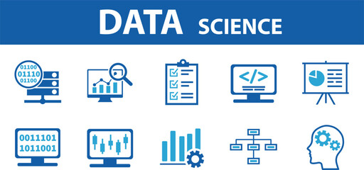 Wall Mural - Data science banner web icon for Computer Science and insight, Ai, Big Data, algorithm, analyze, Statistic, knowledge, Deep and machine learning. minimal vector infographic concept.