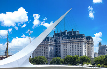 Argentina, Buenos Aires, panoramic urban skyline and cityscape of Puerto Madero waterfront.