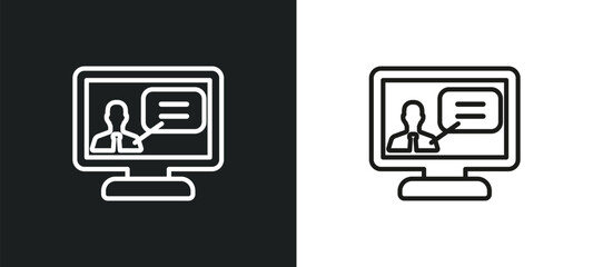 Wall Mural - online training outline icon in white and black colors. online training flat vector icon from e lear
