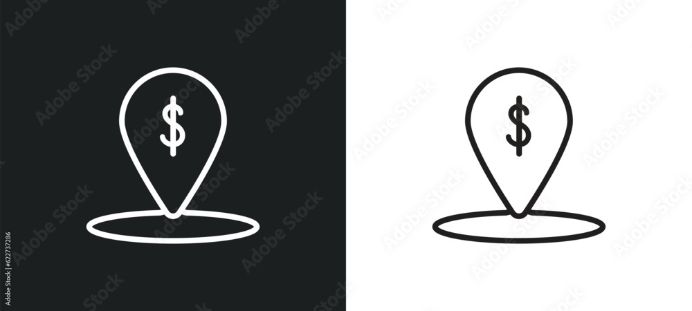 map pointer outline icon in white and black colors. map pointer flat ...