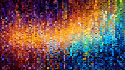 Hand painting colorful binary digits wallpaper. Color change in tone from bright to dark dynamically.
