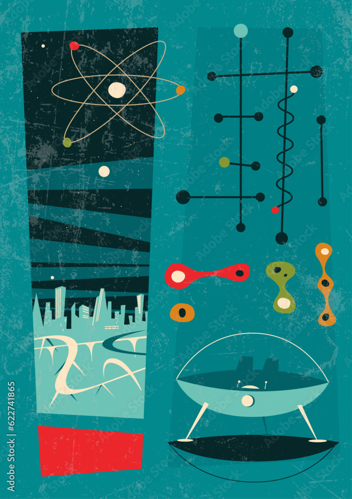 Mid Century Modern Style Abstraction Space Poster. 1950s-1960s Retro ...