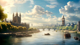 Fototapeta Big Ben - Scene on the River Thames in London in the early 1900s - Generative AI