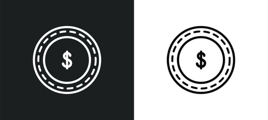 Poster - casino chips outline icon in white and black colors. casino chips flat vector icon from economyandfinance collection for web, mobile apps and ui.