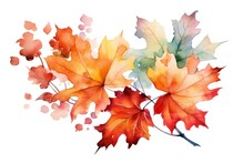 Watercolor Fall Decor Clip Art Pumpkins And Leaves On White Background Generative AI