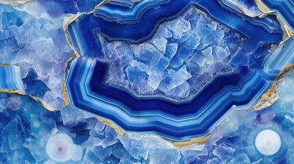 Wall Mural - Seamless sapphire blue agate gem stone horizontal cross section background texture. Generative Ai