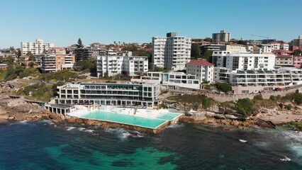 Canvas Print - Amazing aerial view of Bondi Beach landscape in Sydney, Australia. Drone viewpoint on a sunny morning