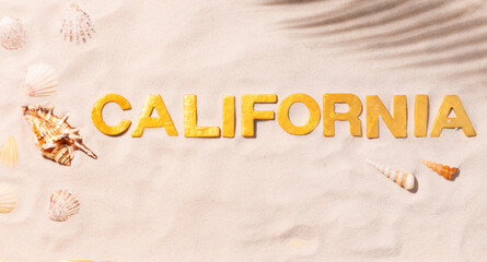 Wall Mural - california - text in white sand with seashells