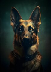 Wall Mural - AI generated illustration of a German Shephard portrait on a dark background