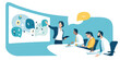 © bizvector - Education, presentation meeting. The business team listens to the teacher, female leader. Vector illustration.