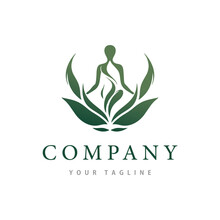 Leaf Yoga Logo, Nature Green Abstract Creative. Health Spa Meditation Harmony Logotype Concept. Design Template Vector Illustration