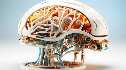 Robotic brain made up of microchips, wires and technology connected to artificial intelligence. AI vs Human