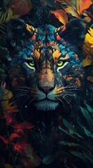 Sticker - AI generated illustration of a majestic tiger with piercing eyes