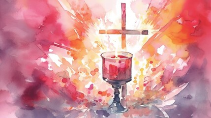 Wall Mural - AI generated illustration of a vibrant, red candle and cross