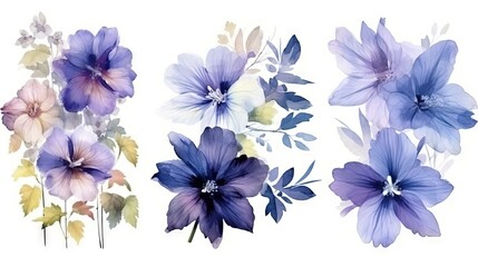  AI generated illustration of a vibrant watercolor painting featuring a set of different flowers