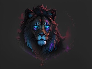 Canvas Print - AI generated illustration of a majestic lion head, illuminated by a vibrant light