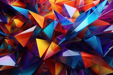 Abstract artwork of colorful triangles. AI generated