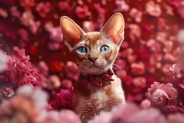 AI generated illustration of an adorable gray tabby cat perched on a vibrant flower-filled meadow