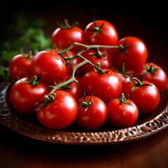 Canvas Print - AI generated illustration of a cutting board with a selection of ripe cherry tomatoes