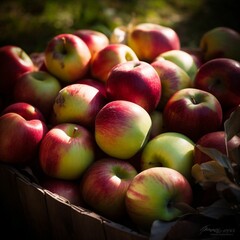 Poster - AI generated illustration of apples arranged on the ground