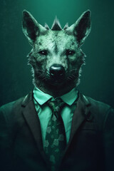 Canvas Print - AI generated illustration of a Hyenas wearing a stylish suit and tie with a blurry background