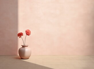 Sticker - AI generated illustration of A pink vase filled with beautiful pink flowers isolated on a white wall