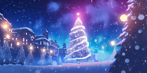 Wall Mural - AI generated New year background with Christmas trees