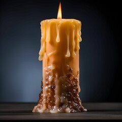 Poster - AI generated illustration of a candle with dripping wax Illuminating the dark