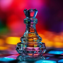 AI Generated Illustration Of A Vibrant, Glass Chess Figurine Against A Colorful Background