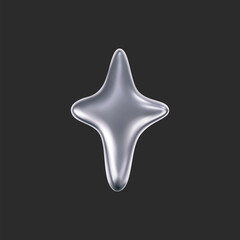 Wall Mural - chrome liquid 3d star shape in y2k style isolated on a dark background. render of 3d metal silver st