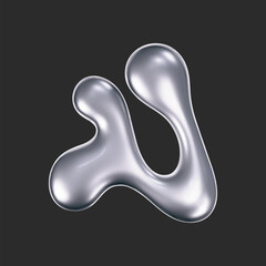 Wall Mural - chrome liquid 3d shape in y2k style isolated on a dark background. render of 3d metal silver melting